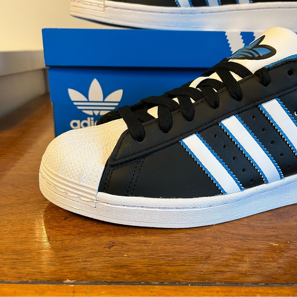 ADIDAS Originals Black, White, Bright Blue Superstar Shoes - Picture 3 of 11